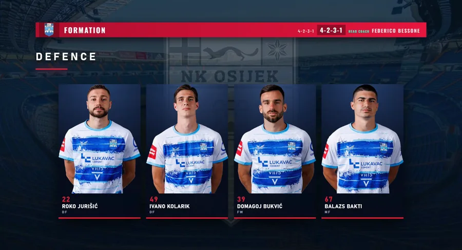 Defence unit graphic with four player portraits, shirt numbers and positions