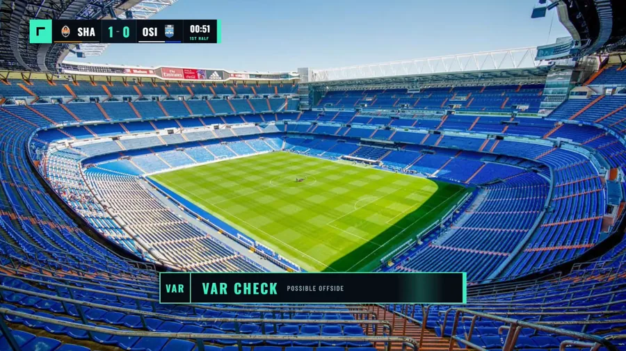 VAR check overlay reading possible offside, with the persistent scorebug above